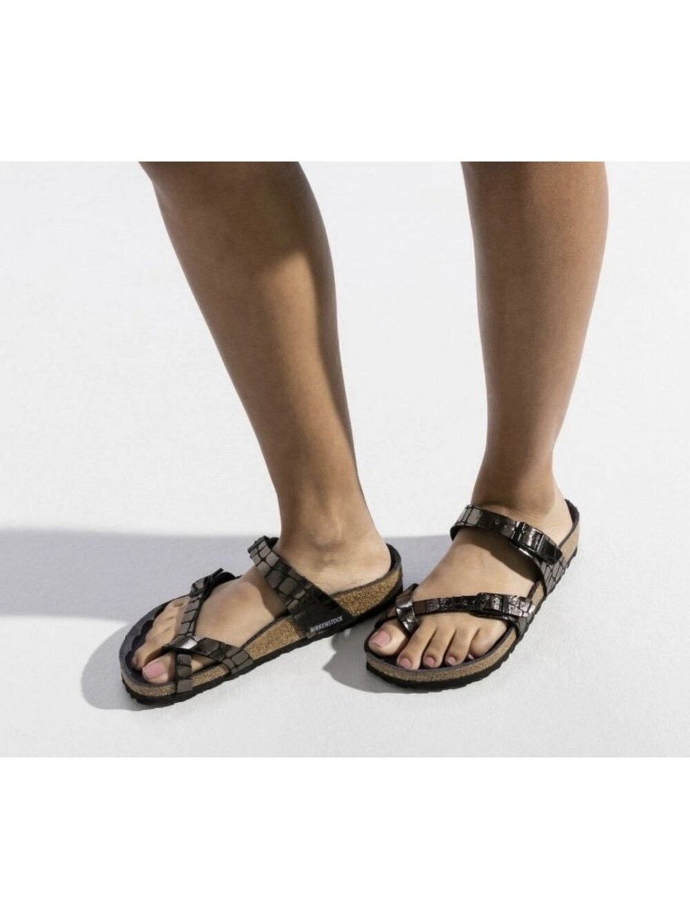 Birkenstock Mayari Birkoflor Gleam Black Sandals Gator Black Leather Size 39/8